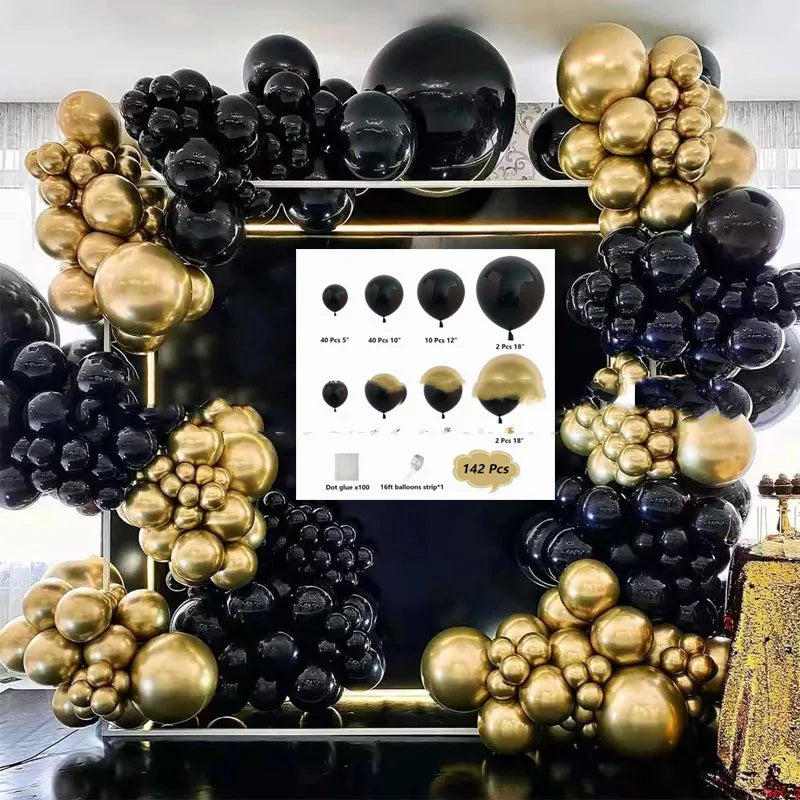 Black Gold Sequined Theme Party Balloon Set