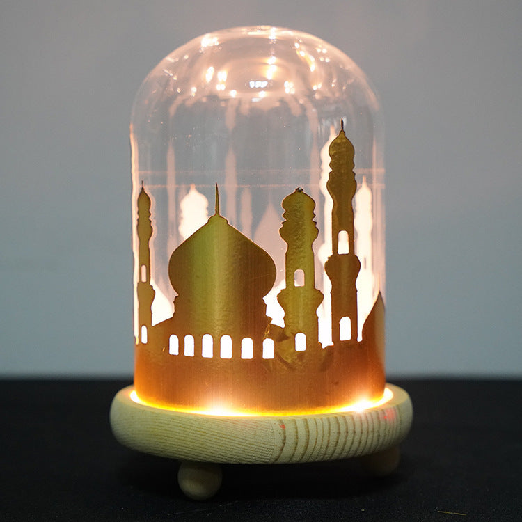 Ramadan Mosque Night Light with Wooden Base Decoration