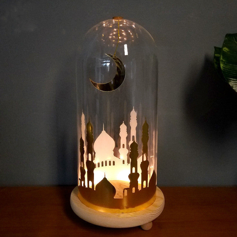 Ramadan Mosque Night Light with Wooden Base Decoration