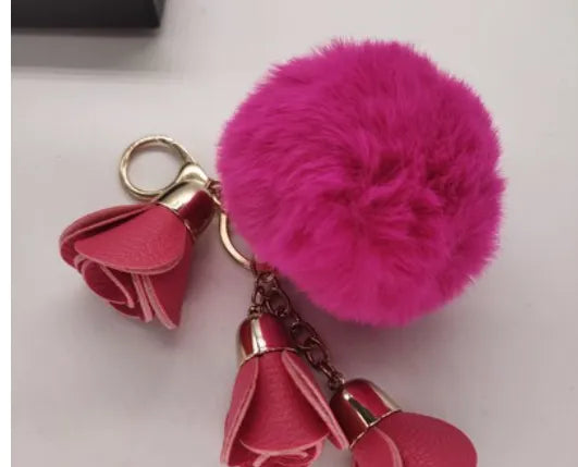 Cute Pompom Ball PU Rose Key Chains