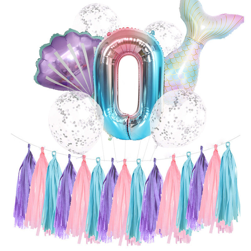 Mermaid Theme Fishtail Happy Birthday Party Decoration