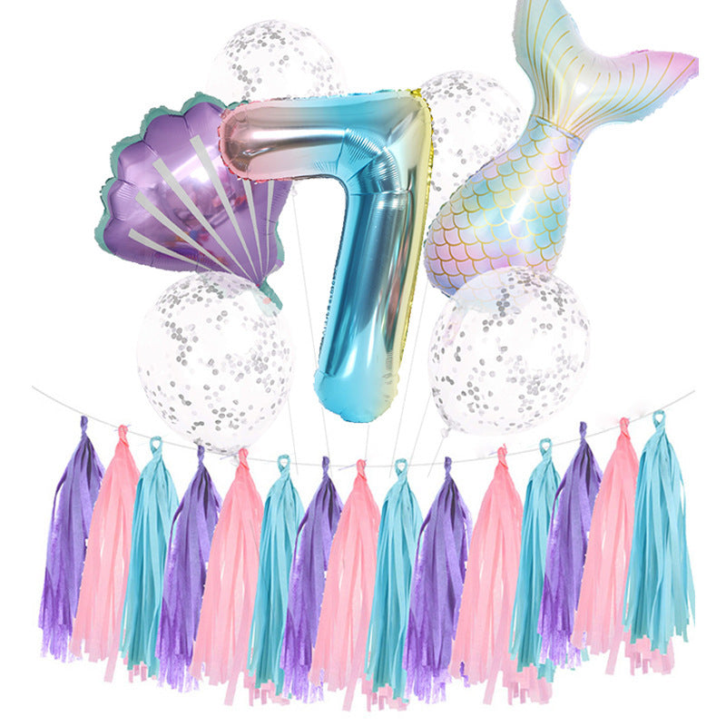 Mermaid Theme Fishtail Happy Birthday Party Decoration