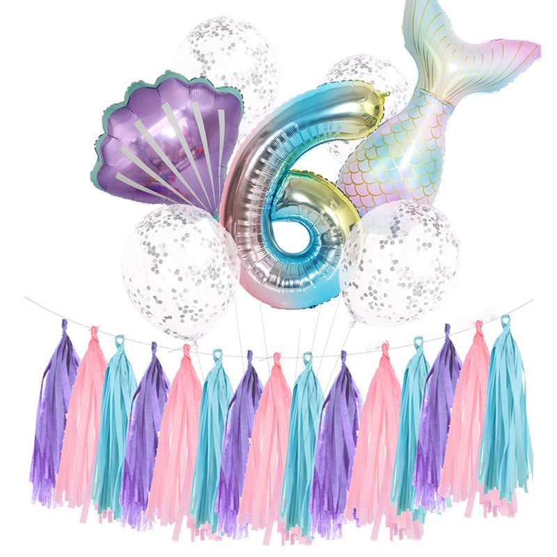 Mermaid Theme Fishtail Happy Birthday Party Decoration