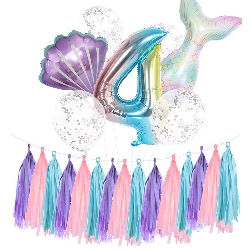 Mermaid Theme Fishtail Happy Birthday Party Decoration