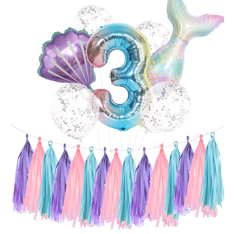 Mermaid Theme Fishtail Happy Birthday Party Decoration