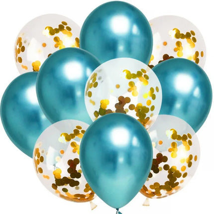 20/10-Pack of 12-Inch Metallic Balloons with Gold Confetti