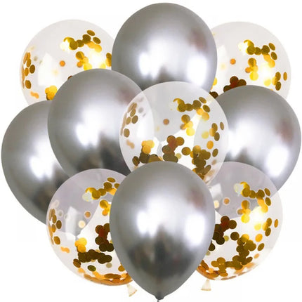 20/10-Pack of 12-Inch Metallic Balloons with Gold Confetti