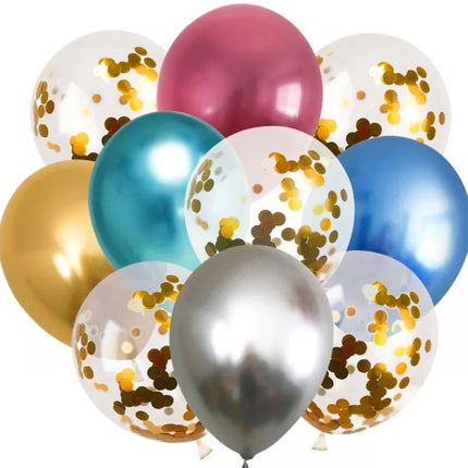 20/10-Pack of 12-Inch Metallic Balloons with Gold Confetti