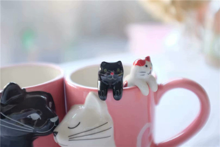 Kiss Cat Coffee Couple Handmade Mug