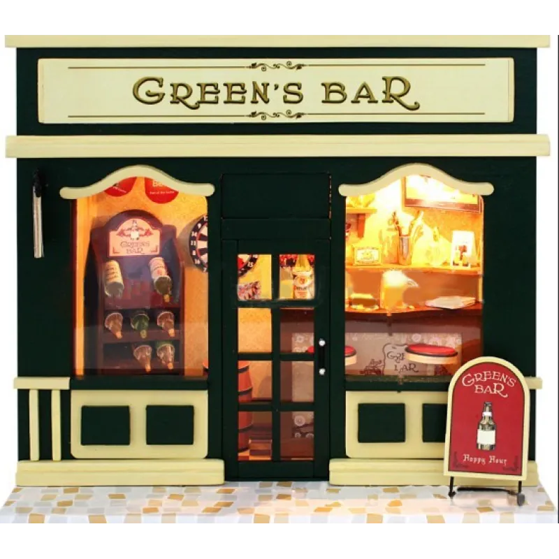 DIY Cabin European Shop Green Bar with Lights DIY Creative Gifts