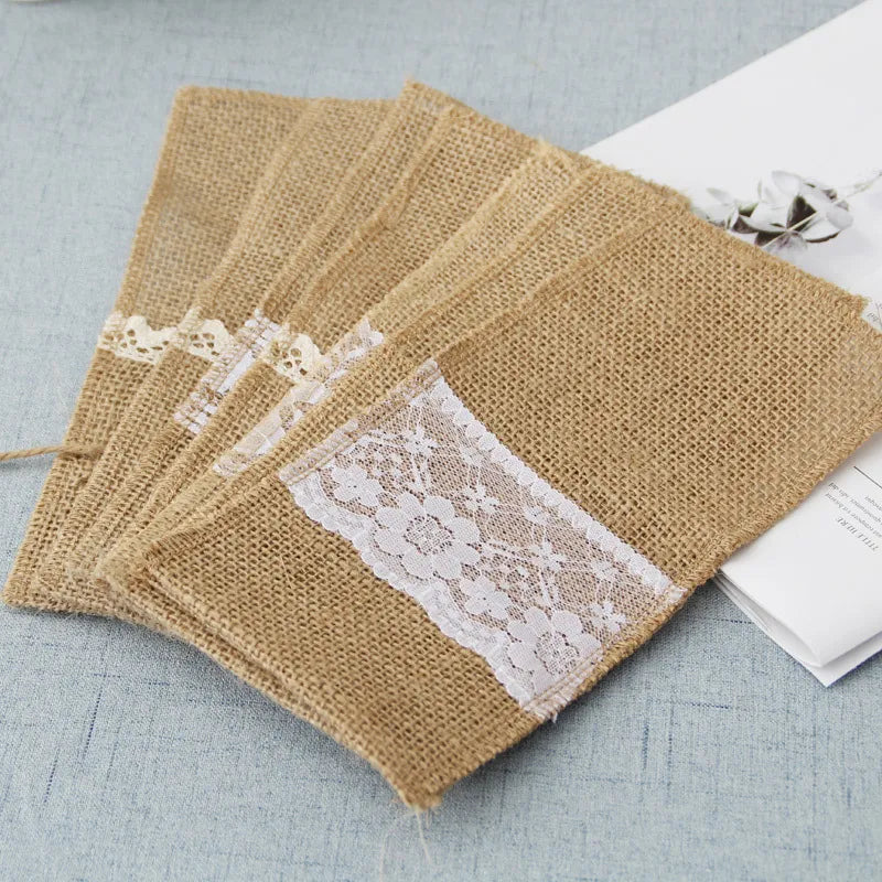 Burlap tableware bag