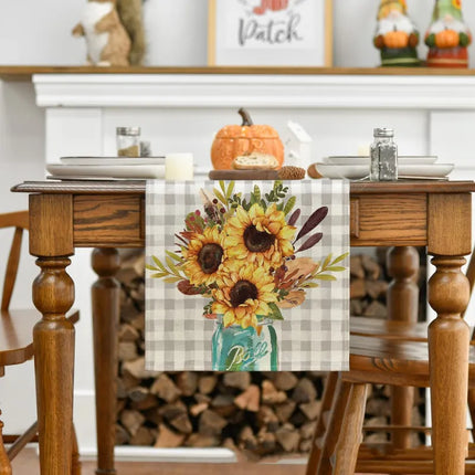 Linen Thanksgiving Table Cloth Vintage Pumpkin Table Cloth Dining Table Decoration Thermal Insulation Non Slip Table Flag