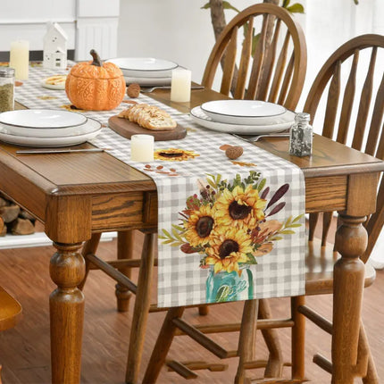 Linen Thanksgiving Table Cloth Vintage Pumpkin Table Cloth Dining Table Decoration Thermal Insulation Non Slip Table Flag