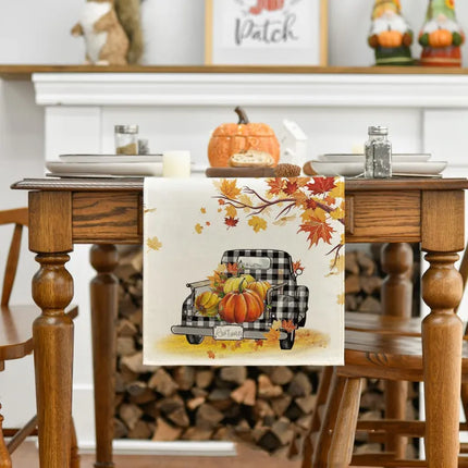 Linen Thanksgiving Table Cloth Vintage Pumpkin Table Cloth Dining Table Decoration Thermal Insulation Non Slip Table Flag