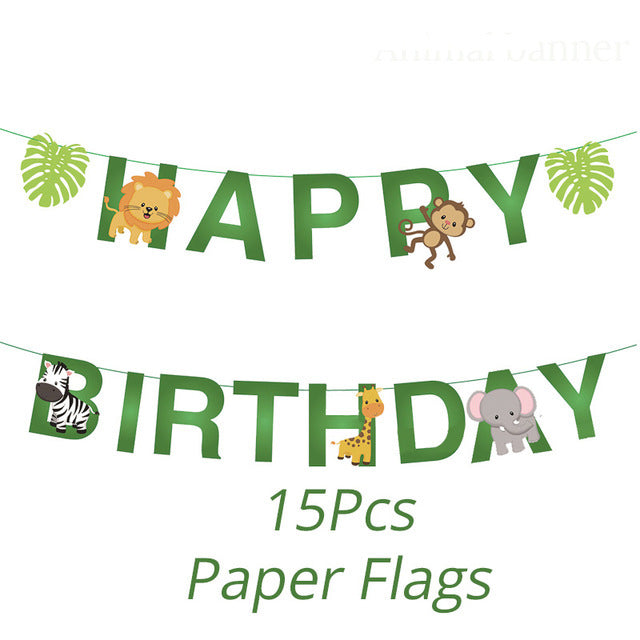 Jungle Birthday Party Decoration Set: Green Numbers & Animal Party Decor