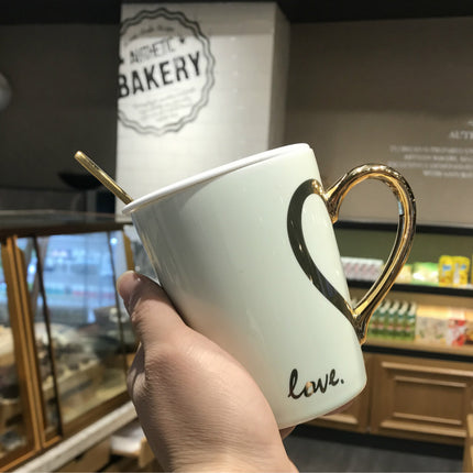 Creative Love Coffee Mug with Ceramic Spoon and Lid