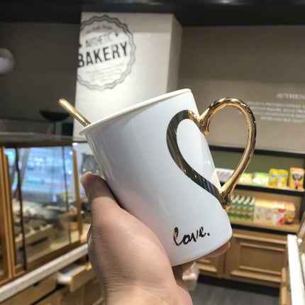 Creative Love Coffee Mug with Ceramic Spoon and Lid