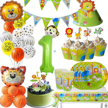 Jungle Birthday Party Decoration Set: Green Numbers & Animal Party Decor