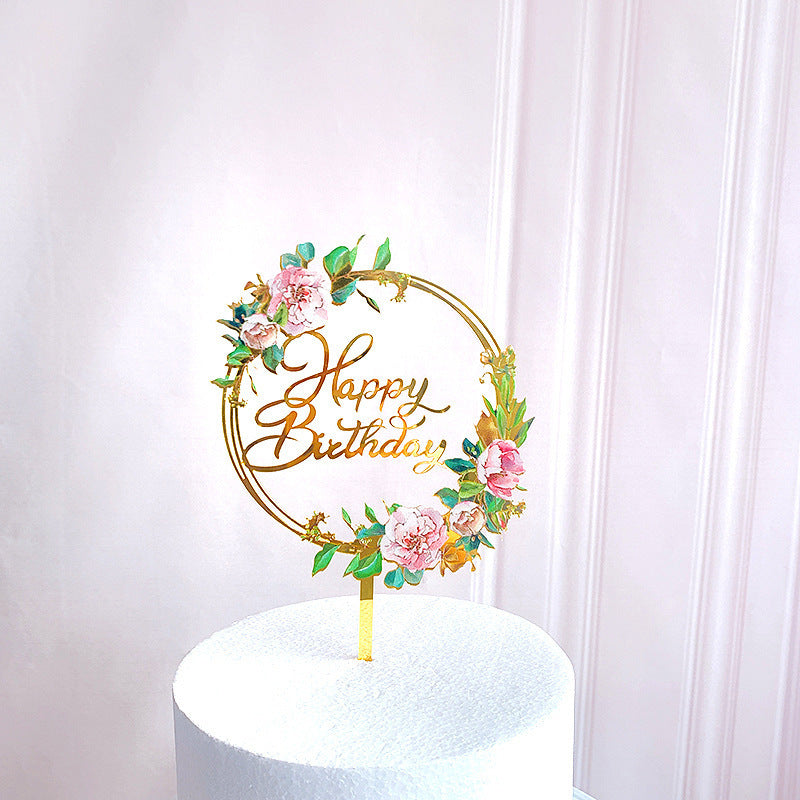 Acrylic Color Printing Flower Ins Style Wedding Party Party Baking Cake Hat Decoration