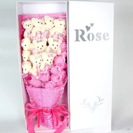 Teddy Bear Rose Soap Flower Dolls With Box Toy For Valentine's Day