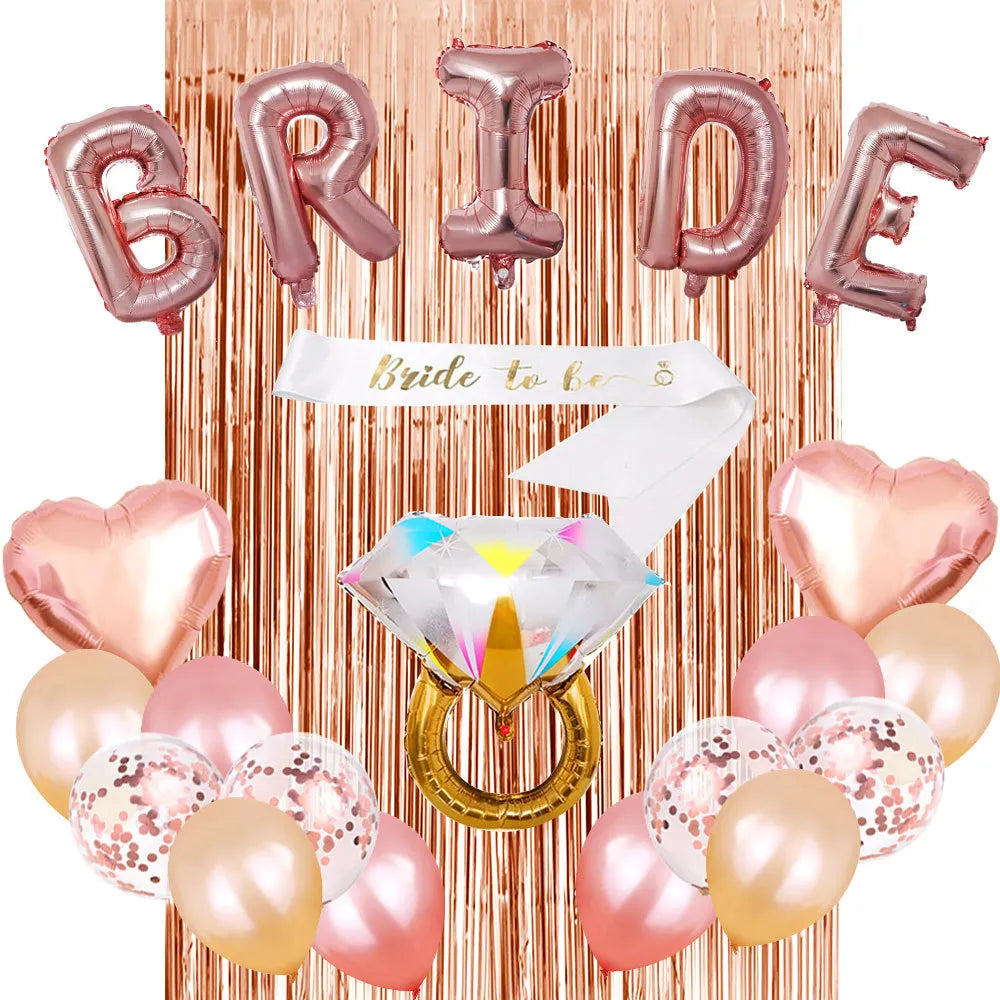 Bachelor Party Balloon Set with Bride Shoulder Strap and Diamond Ring Decoration