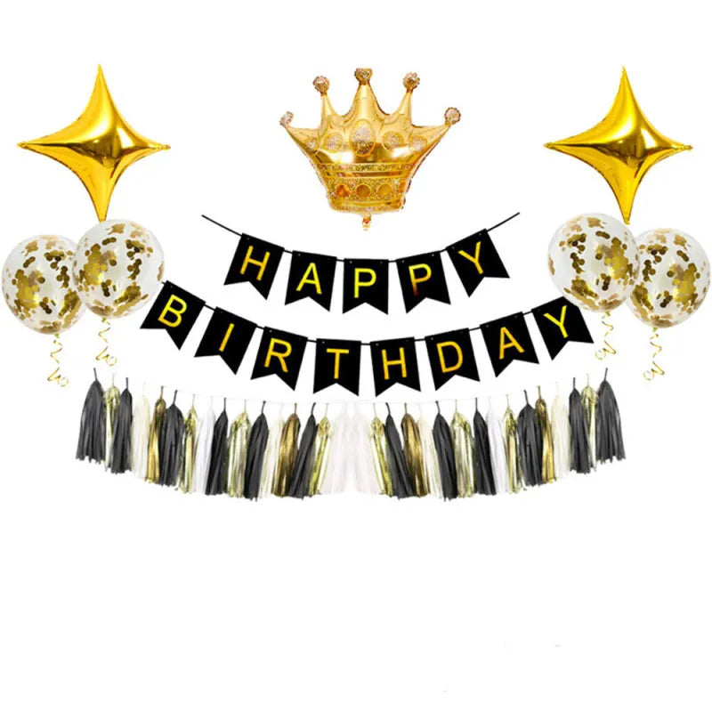 Black Gold Birthday Party Balloon Decoration Set Gilding