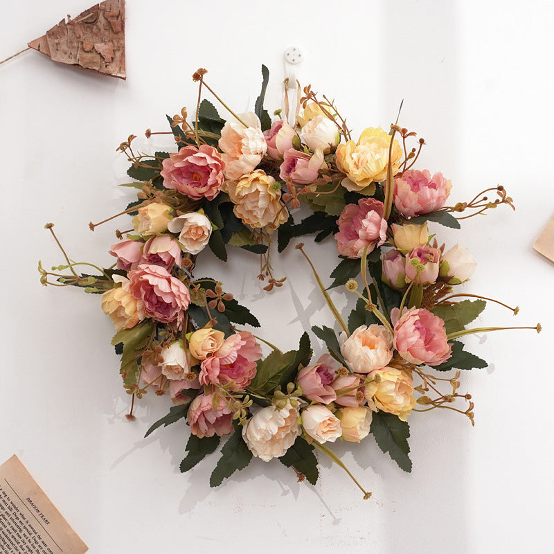 Retro Peony Small Wreath: European Style Floral Decoration