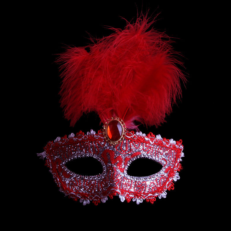 Elegant Feathered Mask with Imitation Diamond Edging